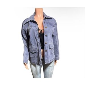 Women patch button up denim jacket M